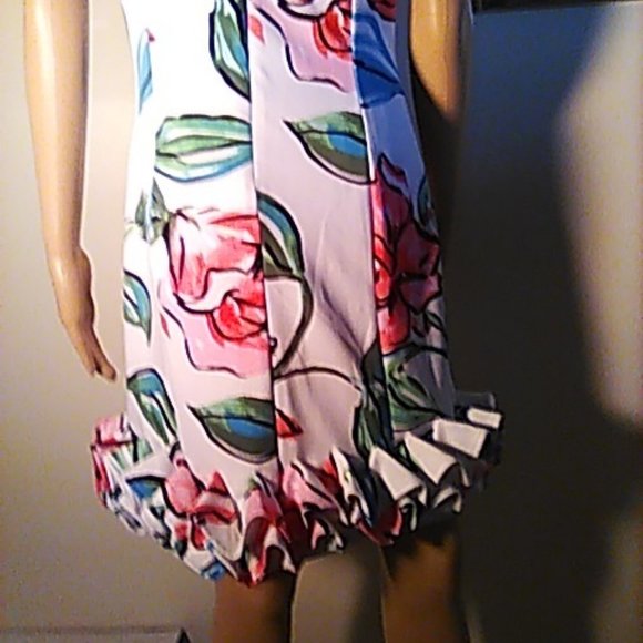 Beautiful Floral Dress 8 Sleeveless Donna Ricco New York Ruffled Bottom Tropical - Picture 7 of 8